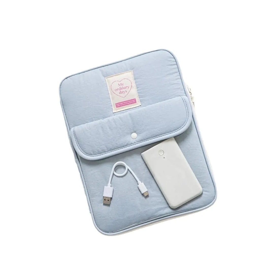 Nylon snap pocket laptop bag for 11-inch or 13-inch tablets in colours white, yellow, black, blue, and lotus root.