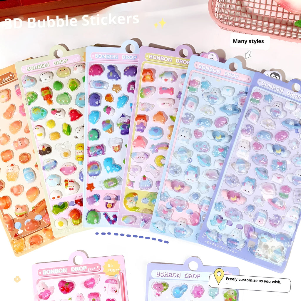 Cartoon children journal decorative stickers in PET with bear, cat, panda, rabbit, ghost, dinosaur, chick, penguin and puppy designs
