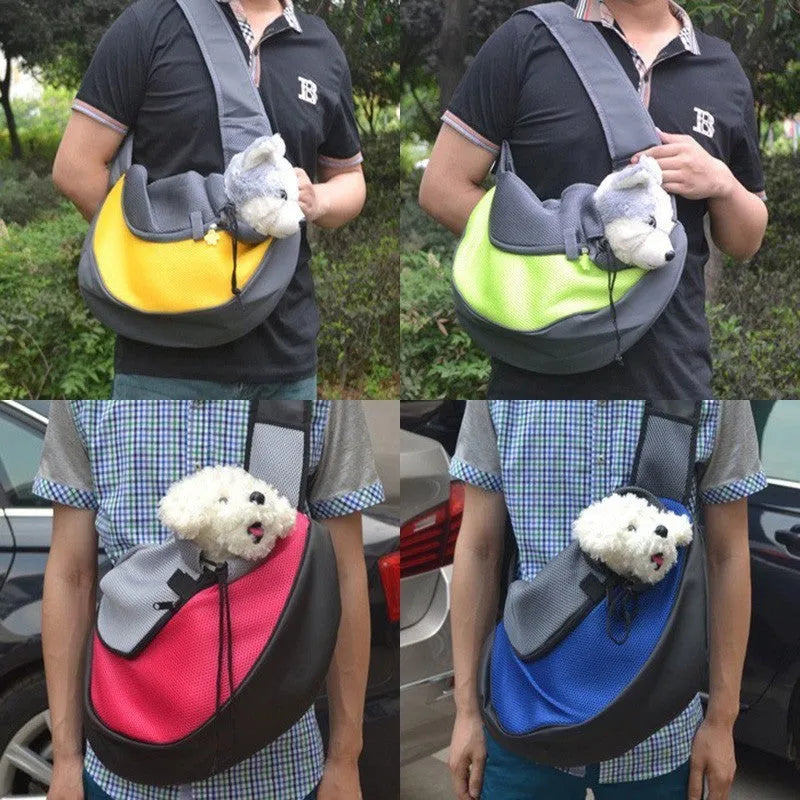 Pet backpack in selected colour with adjustable shoulder straps and foam-padded interior for small dog transport