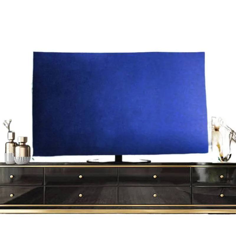 Velvet TV cover draped over television showing pink velvet colour and soft texture for dust protection