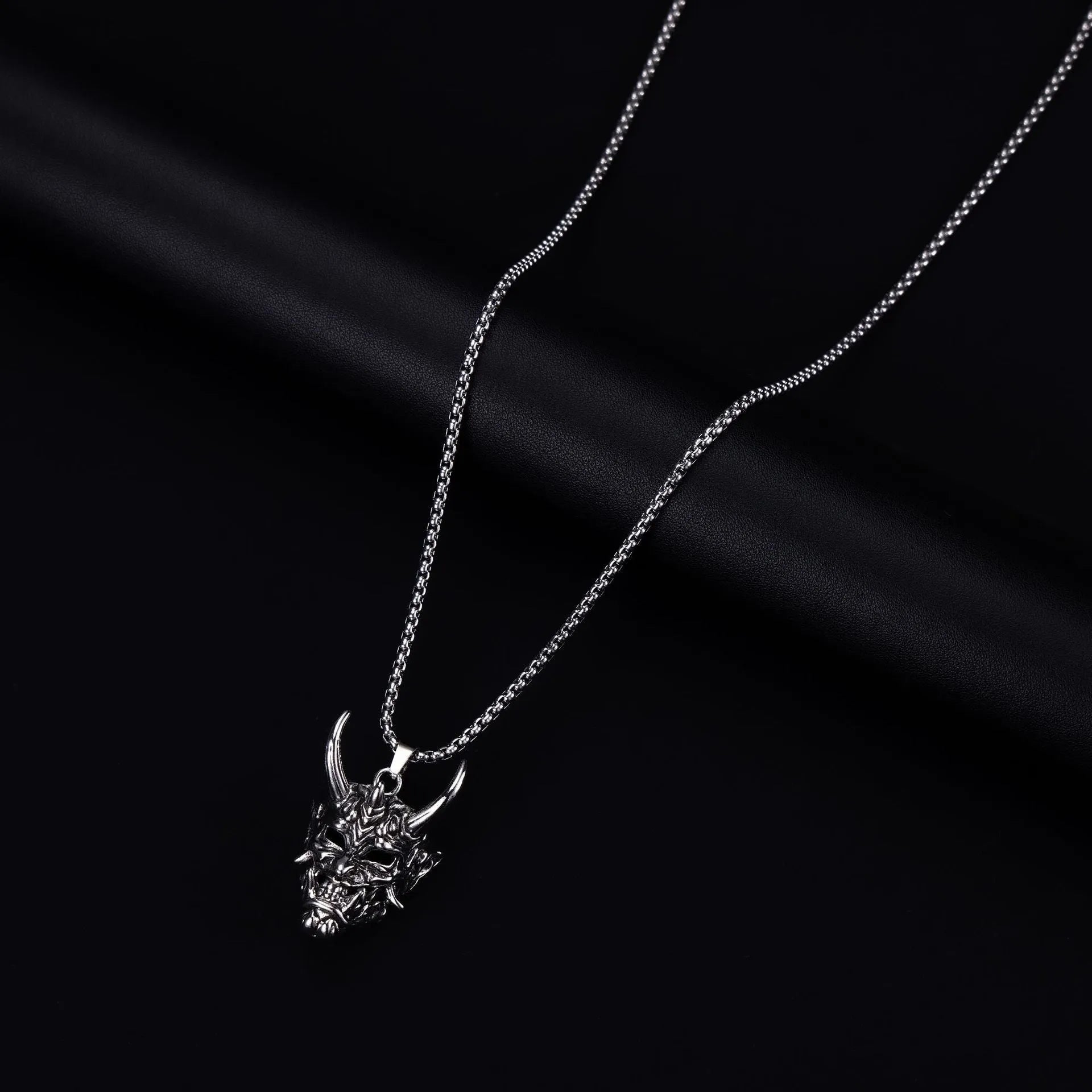 Silver-toned vintage men's necklace with a large rectangular alloy pendant