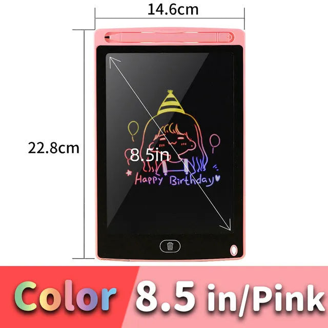 LCD writing tablet for children with plastic stylus, available in multiple screen sizes and colours