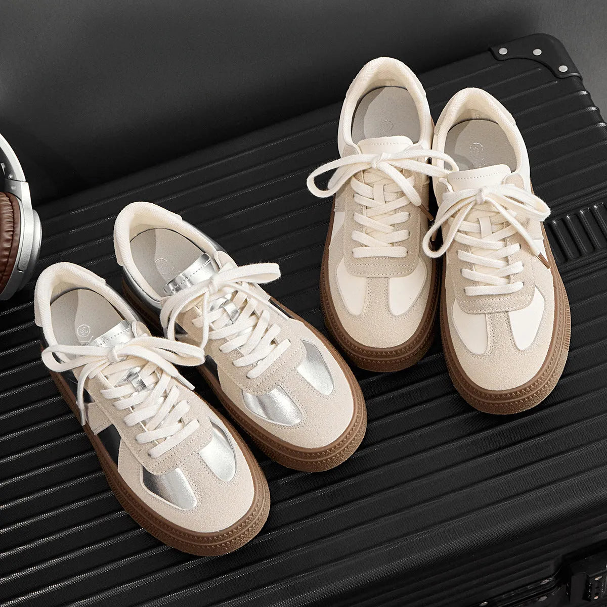 Retro round toe board shoes with cross shoulder straps in milky white, showing front lace-up detail.