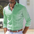 Men's slim fit striped long sleeve shirt in polyester, business commute style, sizes XS to 6XL