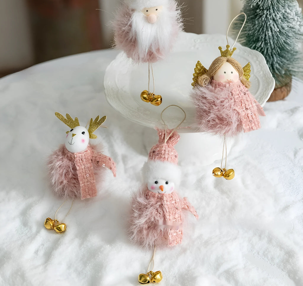 Pink plush snowman doll Christmas pendant with cloth material and modern art styling
