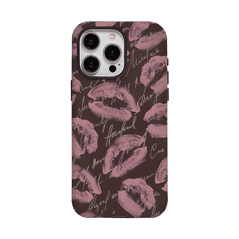 Printed phone case for iPhone 12-16, PC material, Pink Lip Print, Lace, or Dark Brown Leopard Print design