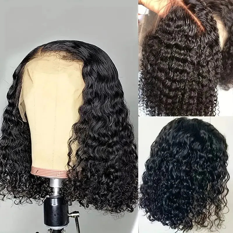 Black short curly afro wig with small volume corn curler texture, full-head synthetic style, 10-30 inches