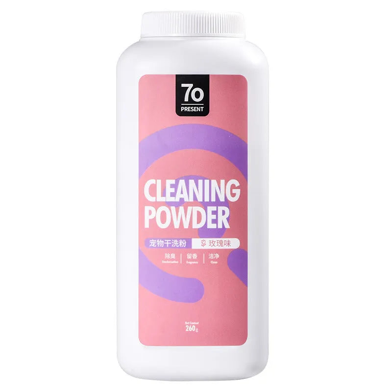 Container of dog dry cleaning powder in choice of rose, Seville orange, or menthol scent, 260g