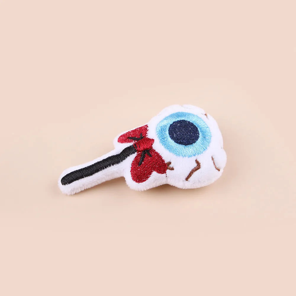 Plush cat teaser toy with candy pattern design for interactive feline play