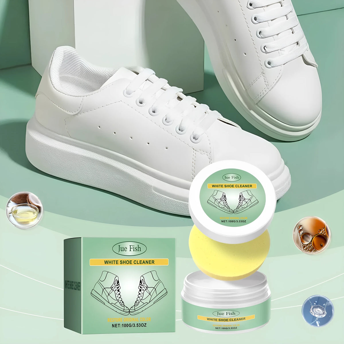 White disposable shoe cleaning cream tube with sponge applicator for portable footwear maintenance