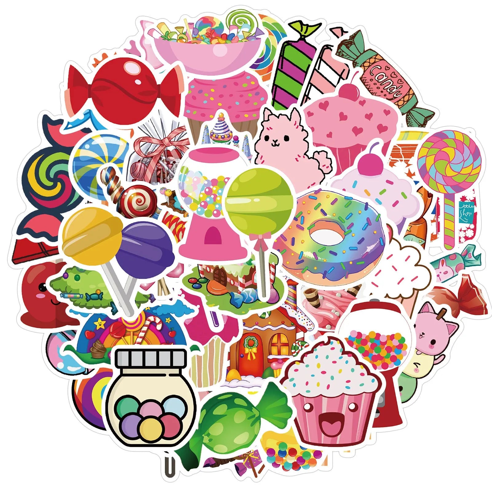 50 colourful graffiti stickers in candy series with cartoon and cute patterns, each 4-6cm
