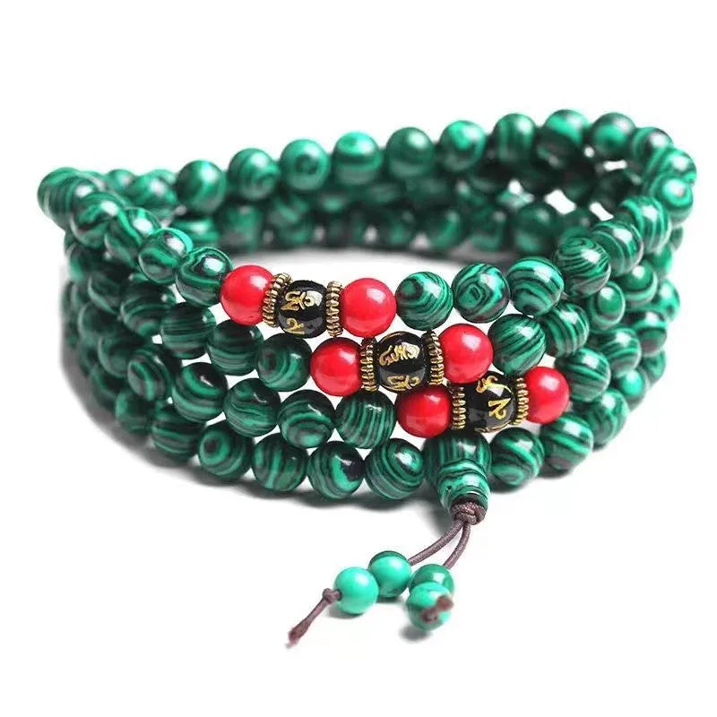 Turquoise Tibetan bracelet with 108 polished beads in 6mm and 8mm sizes