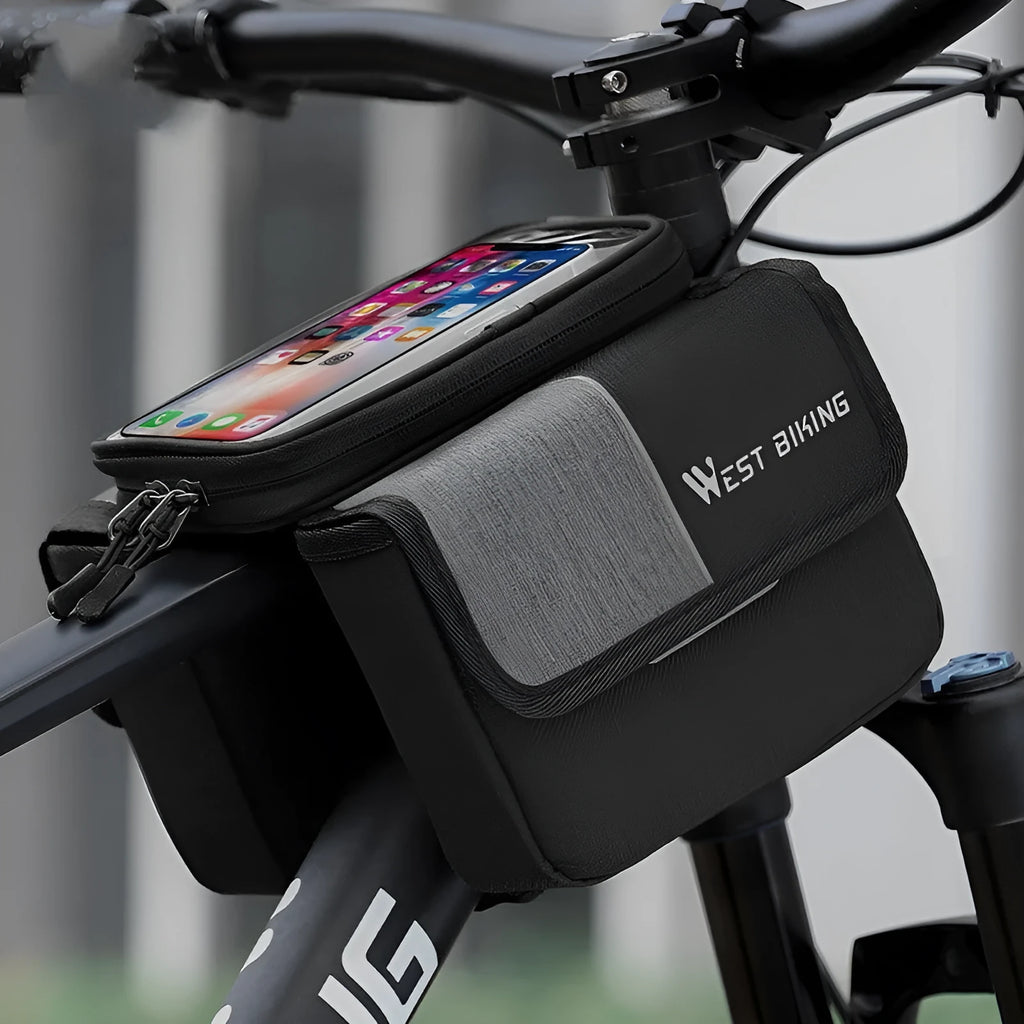 Black and grey oxford cloth bicycle saddle bag with bilateral tube mounting system