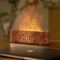 Square desktop atmosphere humidifier with colourful flame lighting effect, USB cable, and 0.5L water tank capacity