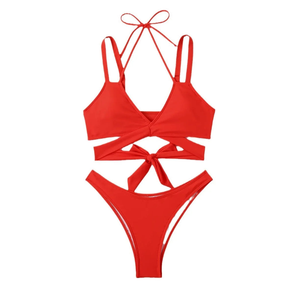 Women's solid colour bikini swimsuit with adjustable straps in briefs style, available in multiple colours