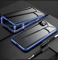 Anti-peep magneto iPhone case with metal frame and tempered glass in solid colour options
