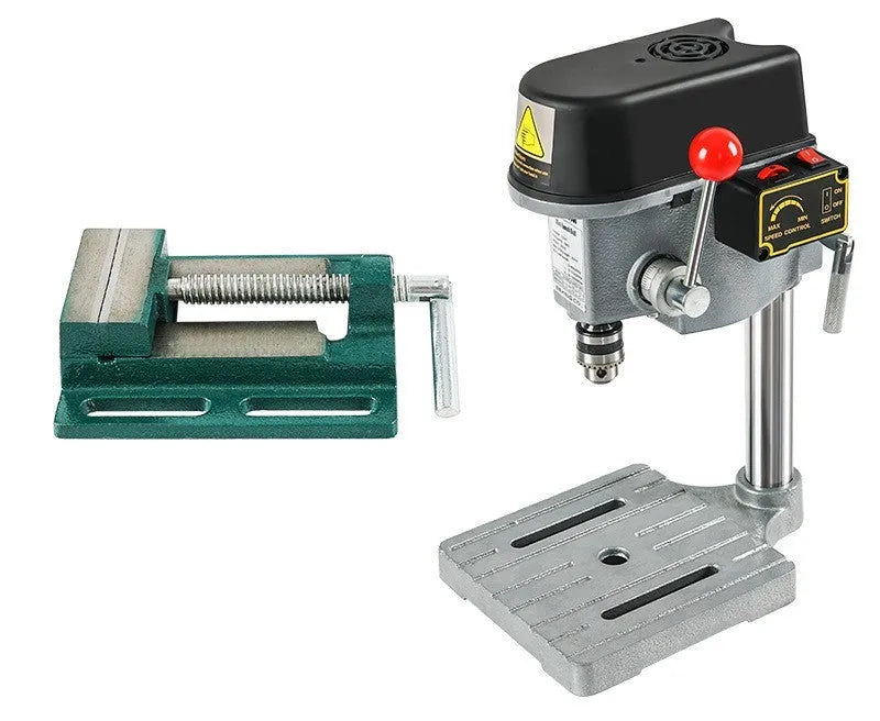 Mini bench drill and milling machine with 240W motor on a workbench for drilling and milling tasks