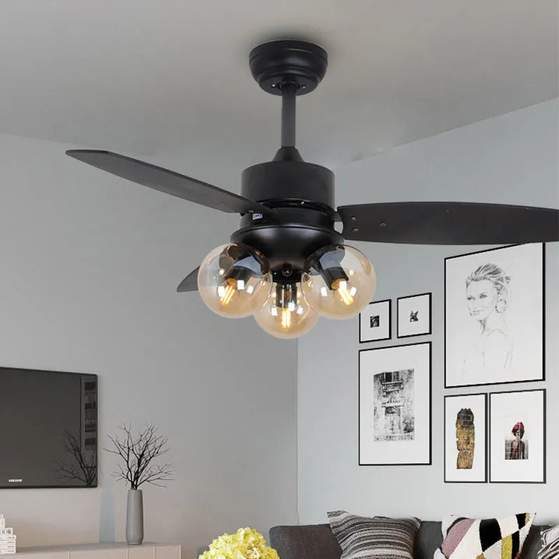 42 inch glass ceiling fan light with wood blades in black, brown or white for living room, bedroom or dining room