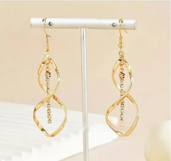 Gold-tone geometric spiral design drop earrings for women