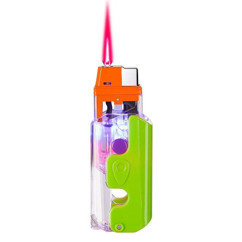 Orange luminous radish lighter with wind-resistant plastic construction measuring 8cm length