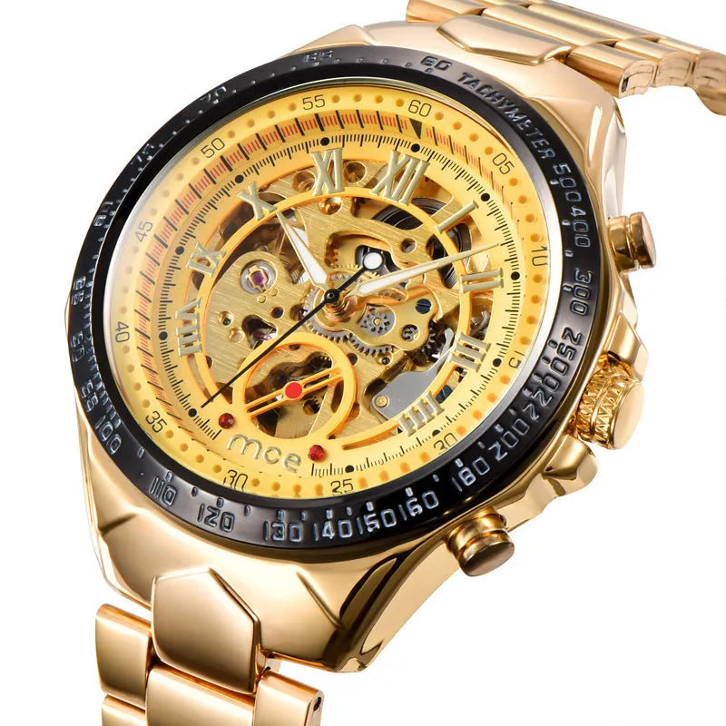 MCE men's explosion-proof mechanical watch with stainless steel case and leather strap