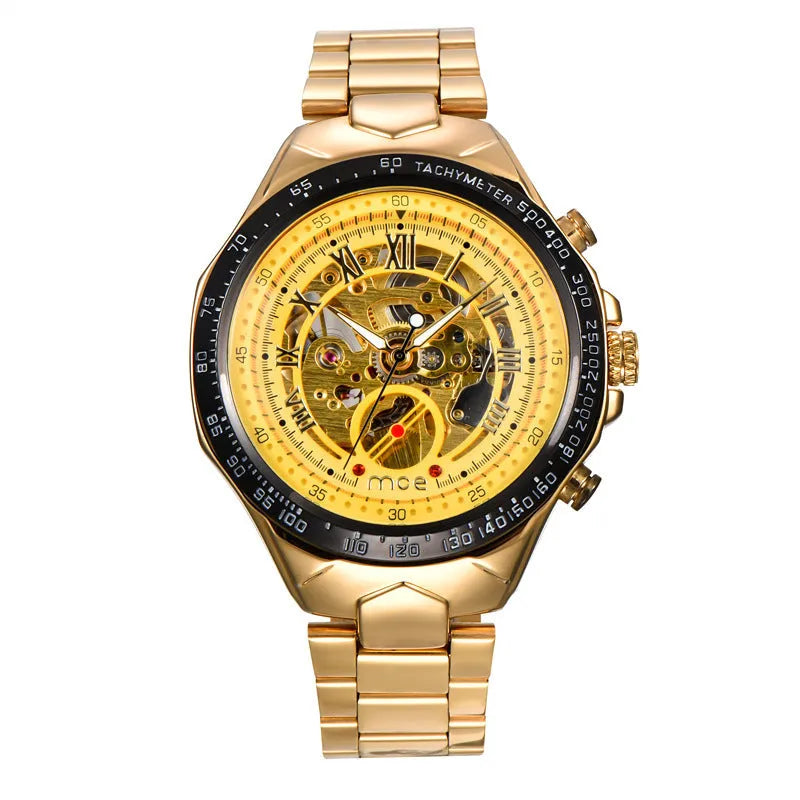 MCE men's explosion-proof mechanical watch with stainless steel case and leather strap