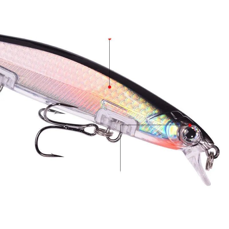 An 11cm long, 13.5g heavy slow-sink hard bait fishing lure in a minnow shape, shown in one of eight available colour options.