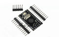 Mini Pro microcontroller circuit board showing 14 digital pins, 8 analog inputs, and Atmega328P chip on 33.3mm by 18.0mm PCB