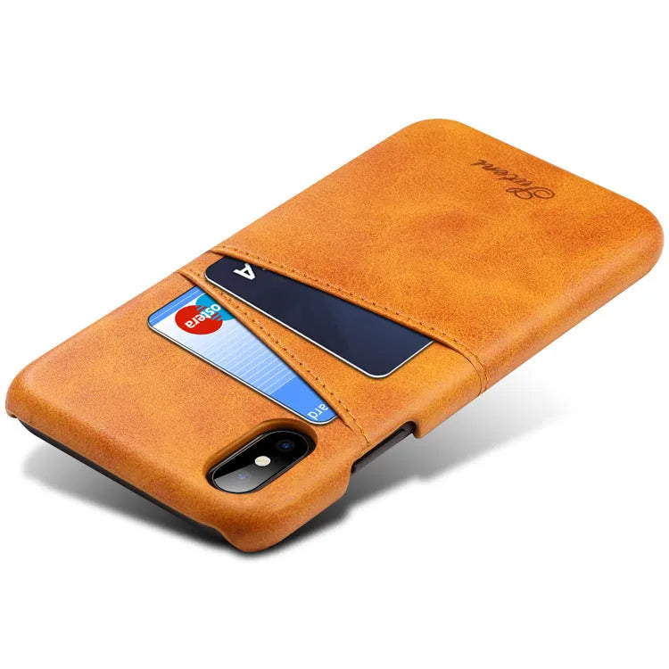 Slim black PU leather wallet phone case open to show two card slots and felt lining for a Samsung Galaxy phone.