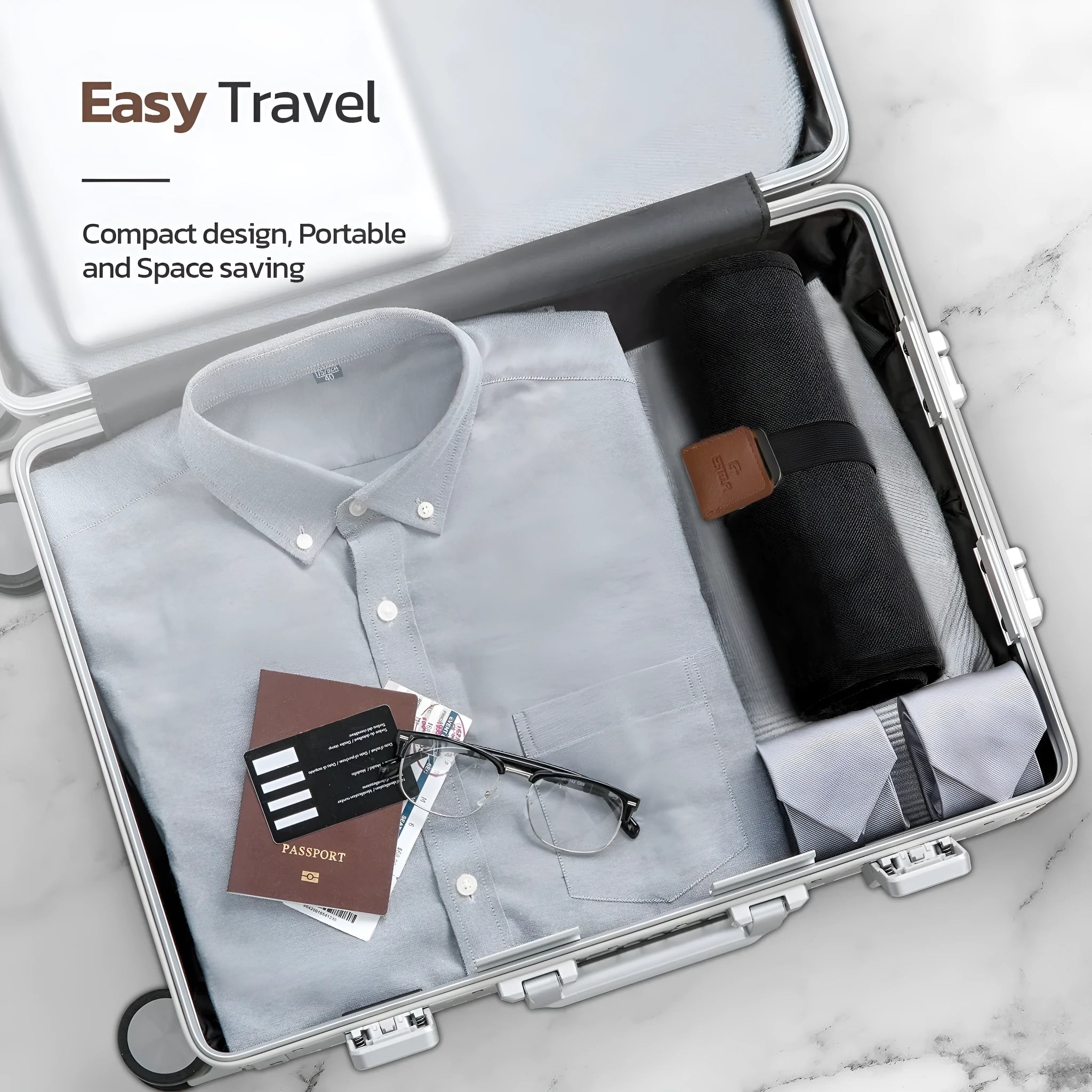 Men's black portable reel wash bag with PU material for travel storage