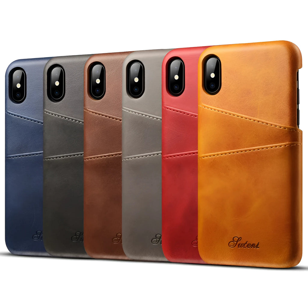 Slim black PU leather wallet phone case open to show two card slots and felt lining for a Samsung Galaxy phone.