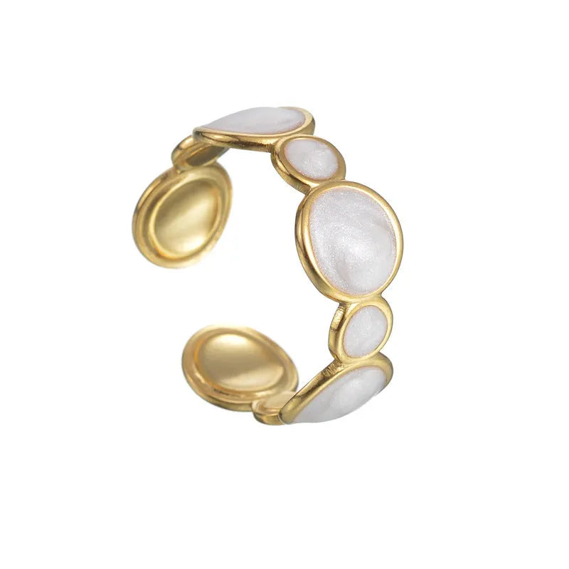 Adjustable opening geometric ring in stainless steel with electroplating treatment for women