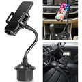 Black car phone mount bracket with adjustable side handles, suction cup, and vent clip