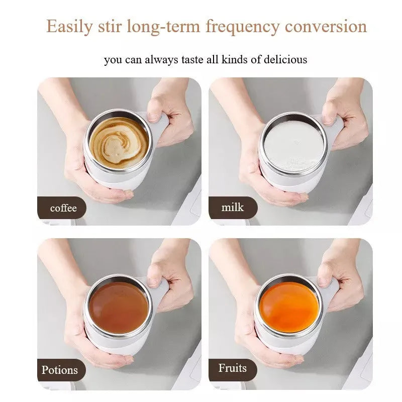 White rechargeable automatic magnetic stirring cup with stainless steel interior