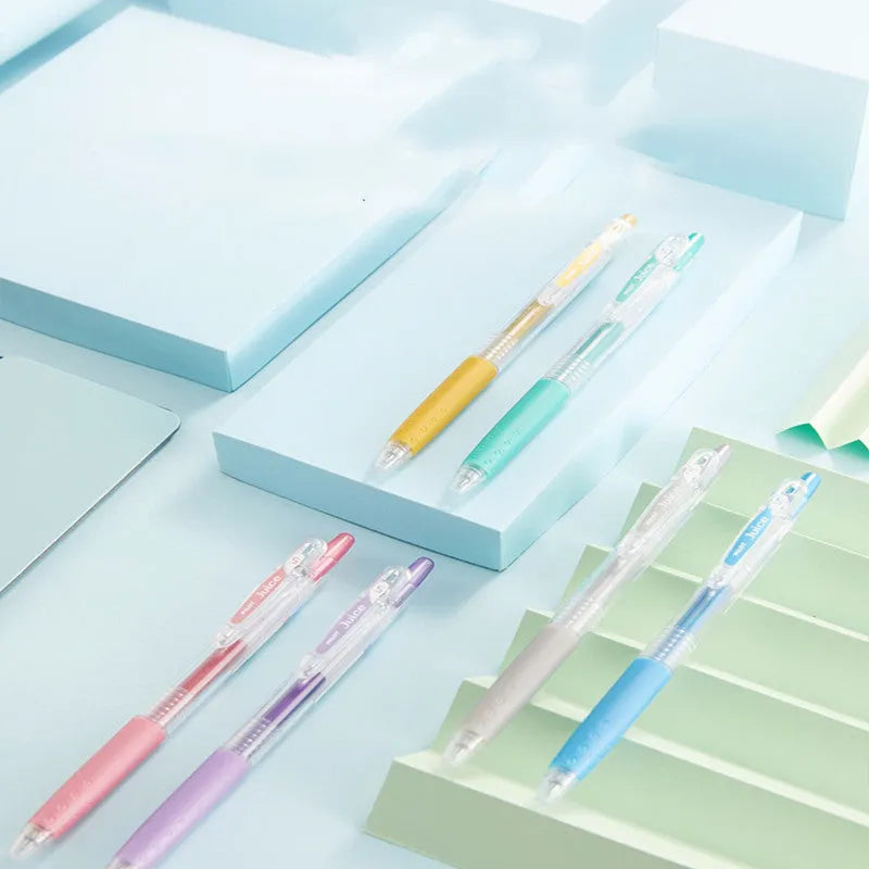 Baiguole gel pen showing multiple colour options including metallic gold, tender pastels and fluorescent orange