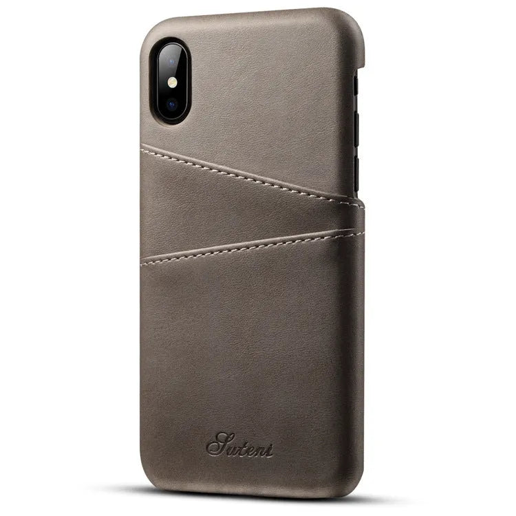 Slim black PU leather wallet phone case open to show two card slots and felt lining for a Samsung Galaxy phone.