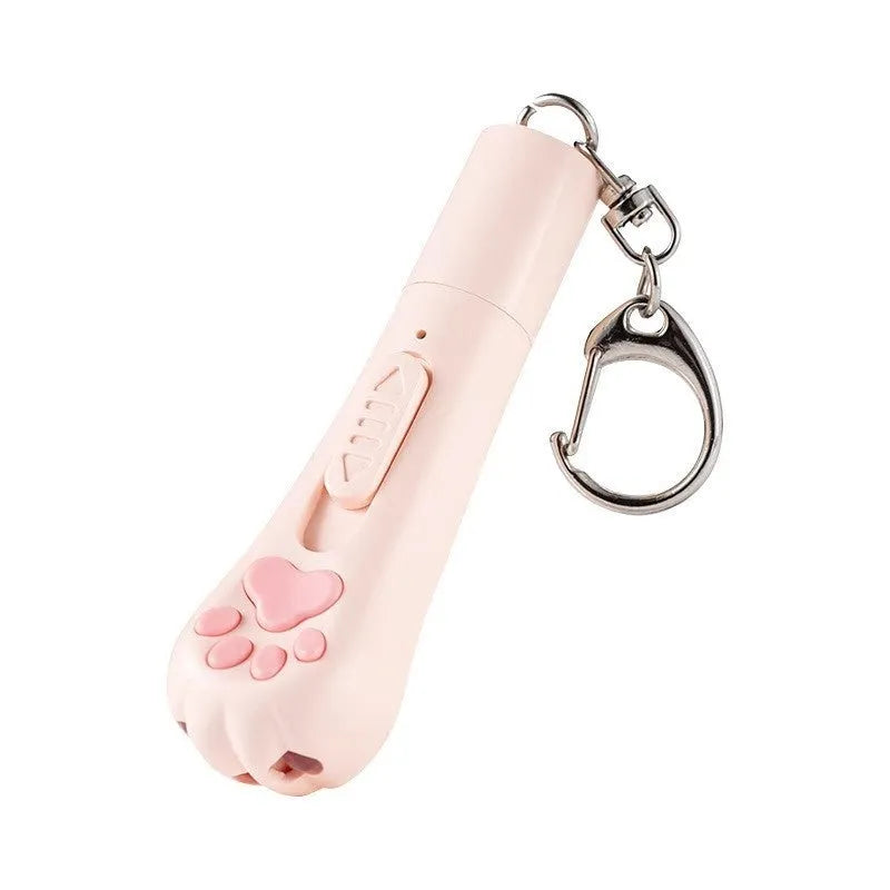 Rechargeable cat toy with 15cm feather wand and LED light in cream white colour