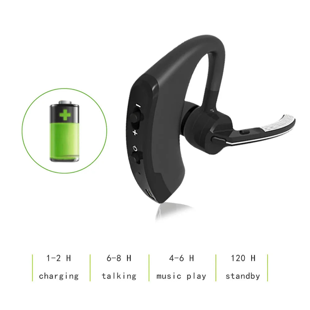 V9 Jerry style Bluetooth headset with single earbud and microphone on a soft black cable.