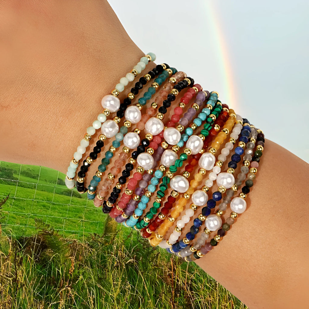 Natural stone geometric bracelet with elliptical beads in various colour options