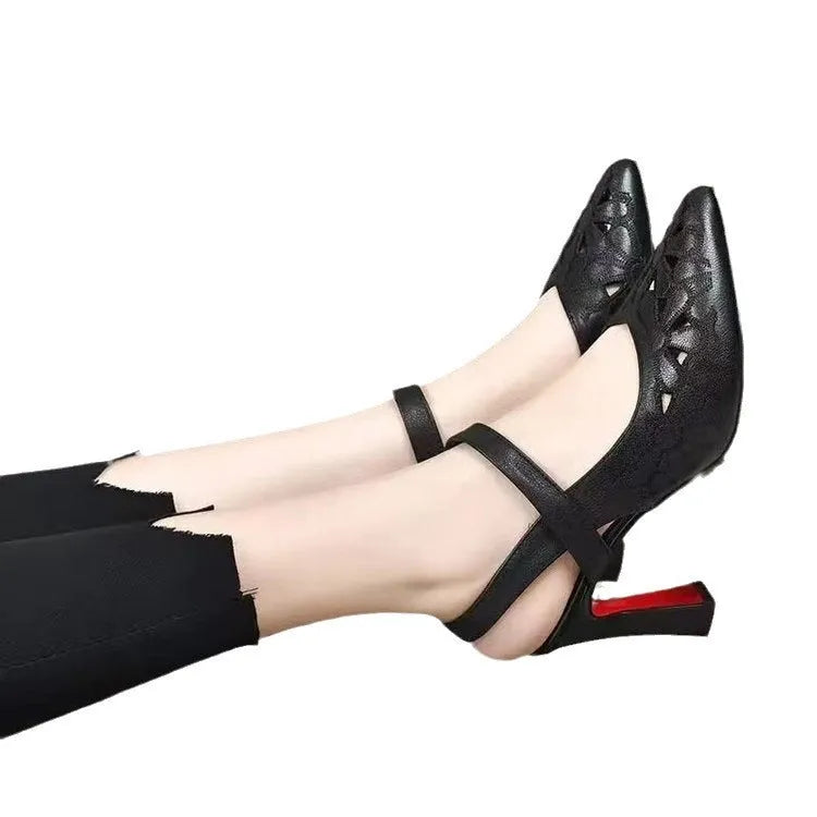 Fashion pointed toe sandals in red with backless design and hollowed toe box