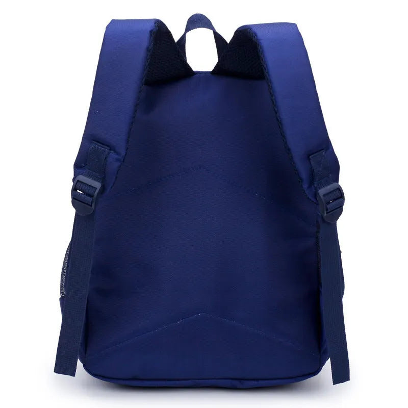 Cartoon bear schoolbag for nursery school children in deep blue and mei red colour options.