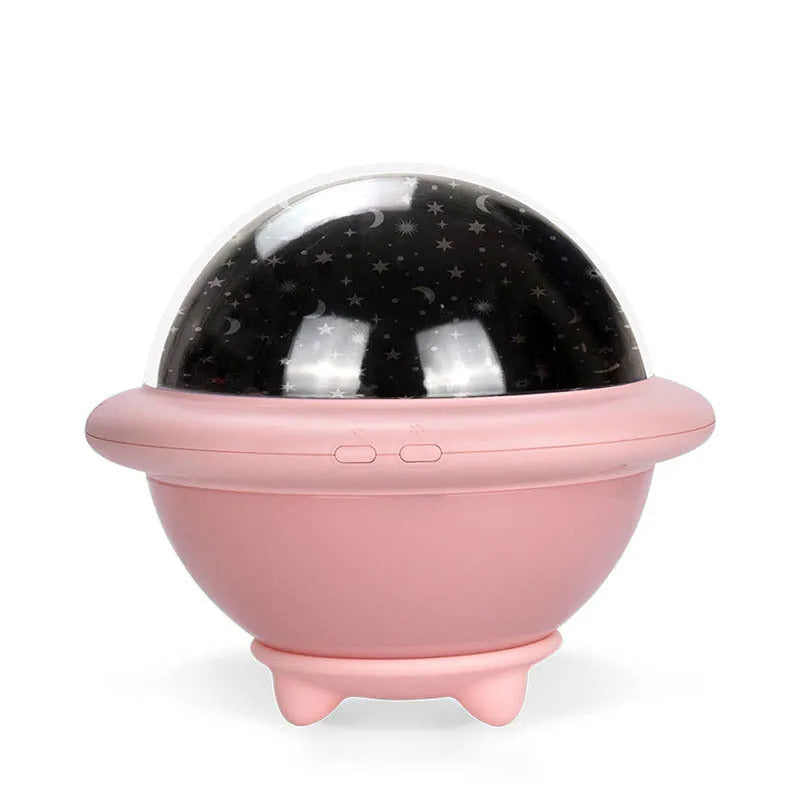 UFO-shaped starry sky light projection night light in green, pink, or white with LED technology and compact dimensions