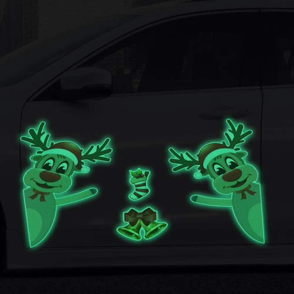 Christmas elk bell magnetic luminous reflective bumper stickers with cartoon design