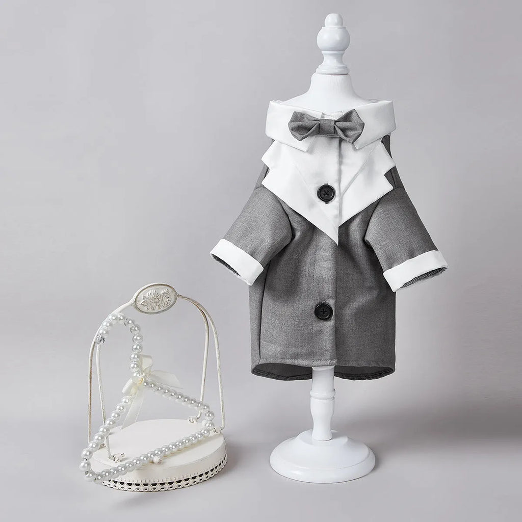 Chinese style four-legged wedding suit for dogs in polyester with black, dark blue and grey colour options