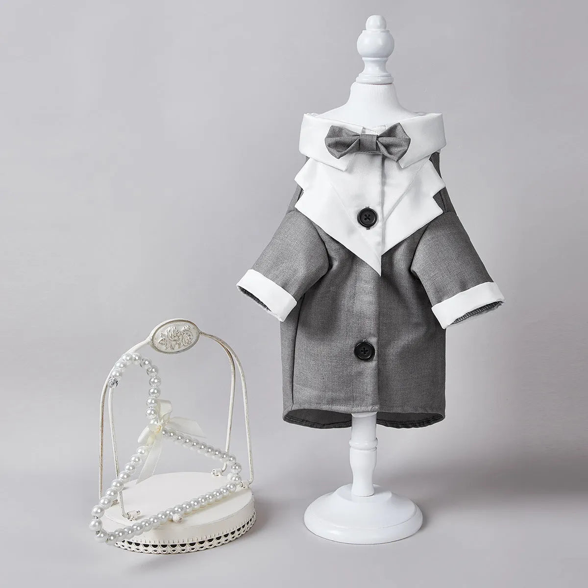 Chinese style four-legged wedding suit for dogs in polyester with black, dark blue and grey colour options