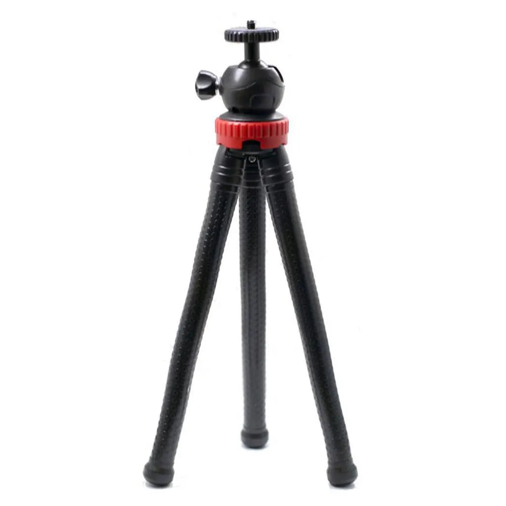 Black octopus flexible tripod stand with spherical gimbal head for mounting phones and cameras.