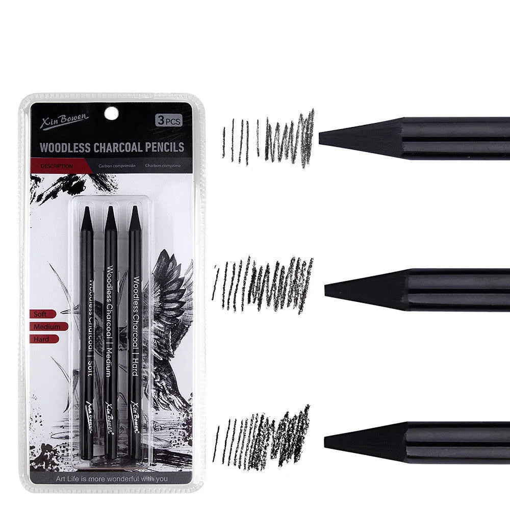 Set of 6 wood-free graphite sketching pencils with graded hardness labels HB 2B 4B 6B 8B EE
