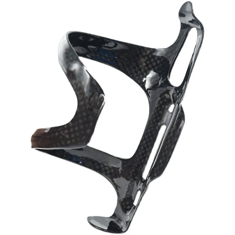 Black carbon fibre side pull water bottle cage for bicycles with 145mm height and 76mm width