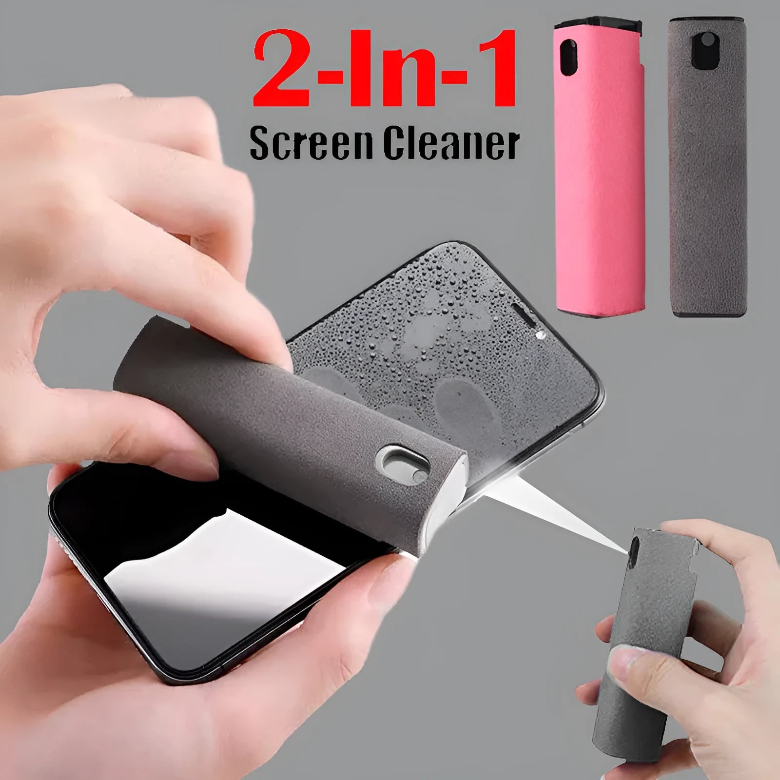Portable screen cleaner kit with spray bottle and microfiber wipe for electronic displays