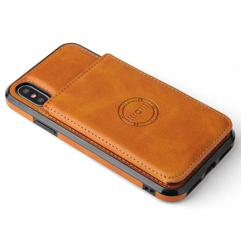 iPhone 11 card wallet case in imitation leather with card slots, shown in black colour